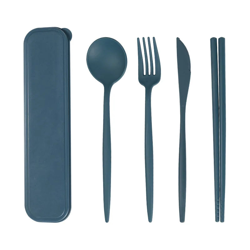 4-piece Portable Utensils, Healthy Eco-Friendly Wheat Straw Cutlery, Reusable Chopstick Fork Knife Spoon Set