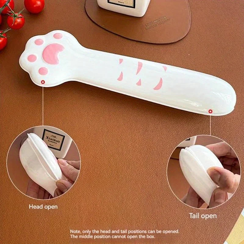 Cute Cat Paw Cutlery Set Stainless Steel Fork Spoon with storage Box Dinnerware Tableware Silverware Lunch Portable Tableware