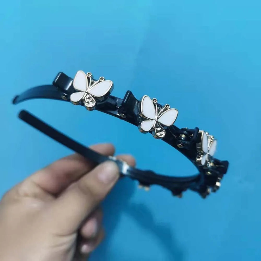 Hair Accessories Elegant Hair Bands with Clips Sweet Shiny Women Butterfly Hair Hoop Headwear Hair Weaving Tool Hairband Party