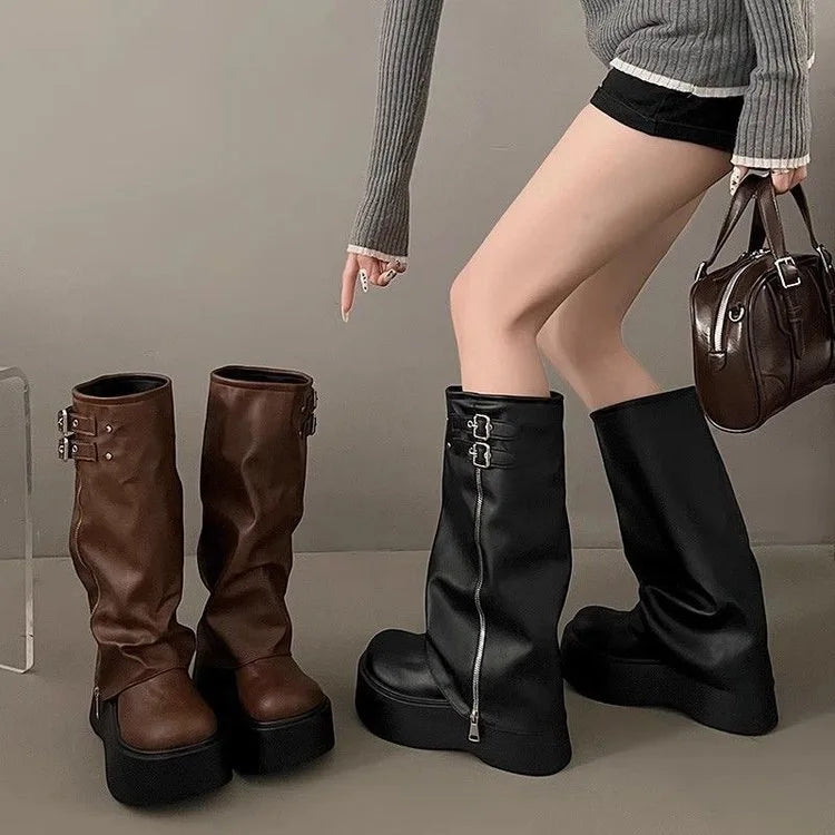 Big Toe Booties for Women Sweet Cool Style Pile Boots Thick Sole Platform Western Boots Over-the-Knee Long Boots High Tube Ridin