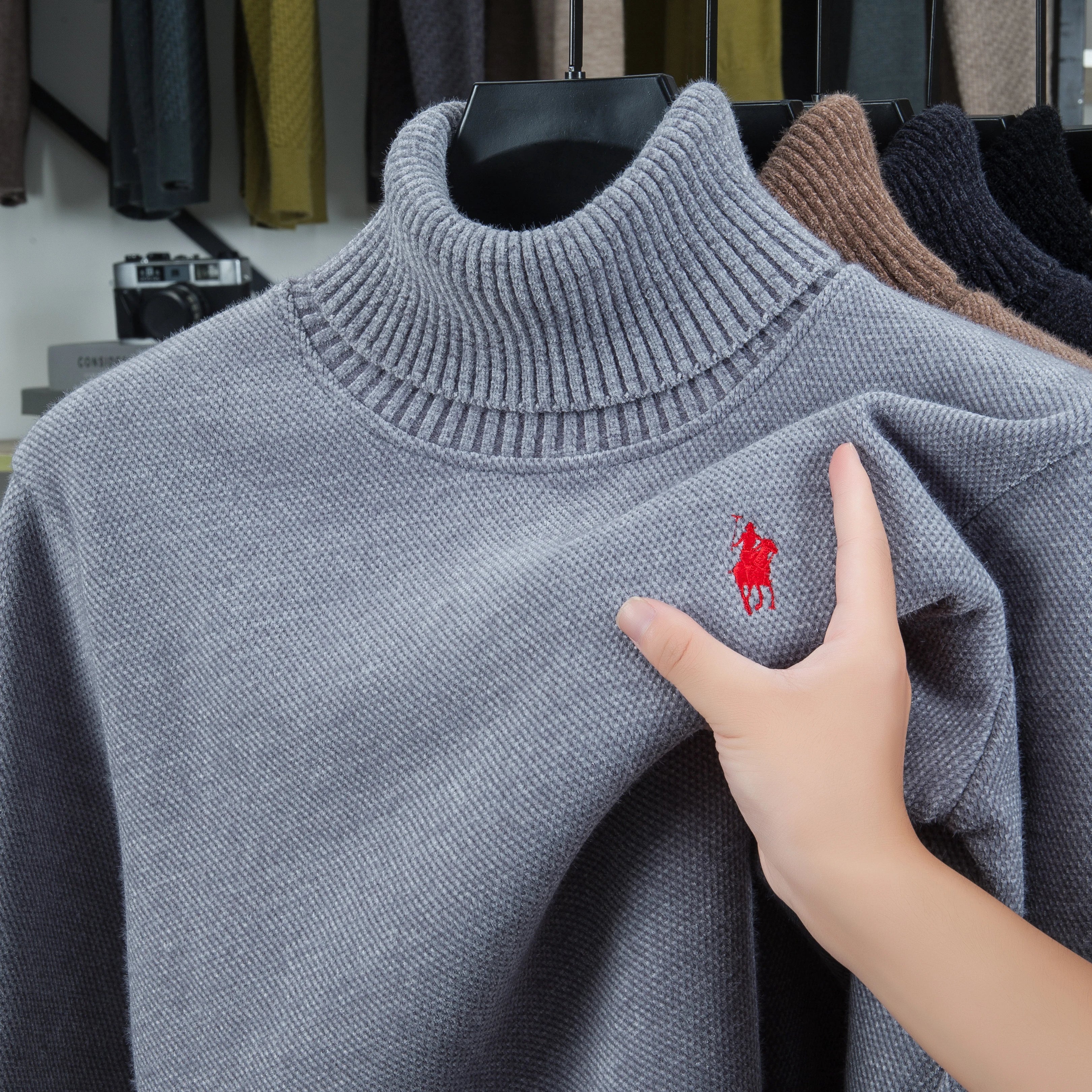 Designer Luxury Brand Men's Knit Pullover Pony Embroidered Sweater Winter British Business Fashion Trend Plush Thicken Menswear