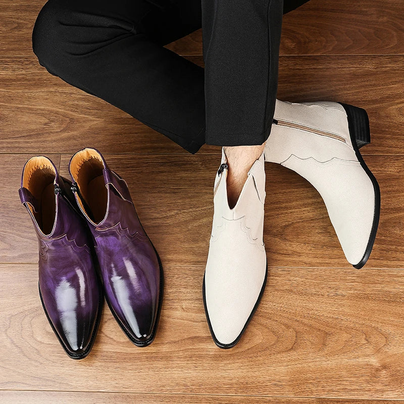 Men High Top Boots Solid Color Comfortable Breathable Fashionable Lightweight High Heeled Business Short Boots