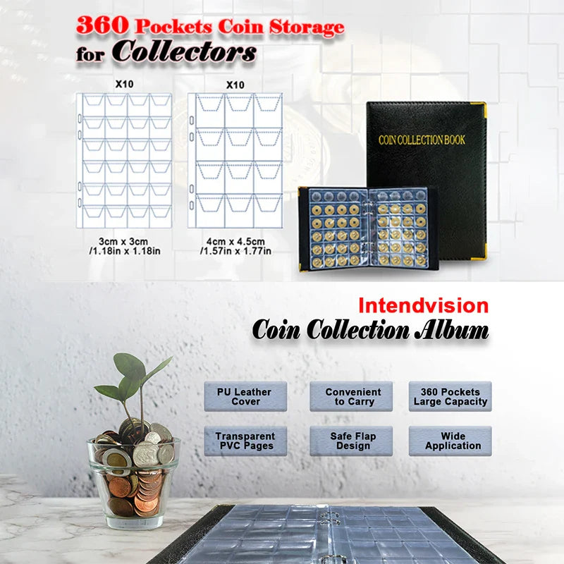 120/360 Pockets Coin Collection Book 10/20 Pages Coin Collection Holder Album Commemorative Coin Organizer Storage