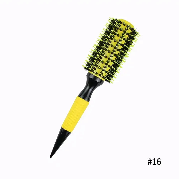 Professional  Round Wooden Hair Brush 6 Sizes Boar Bristle Mix Nylon Salon Women Hair Styling Tools Yellow Brazil Hair Curlerl