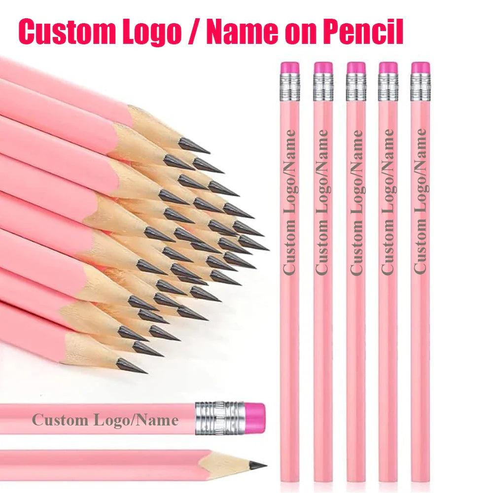 Custom Wood Pencils Personalized Name Pencils with Erasers-Imprinted Logo or Message Pen for Baby Shower Wedding School Office