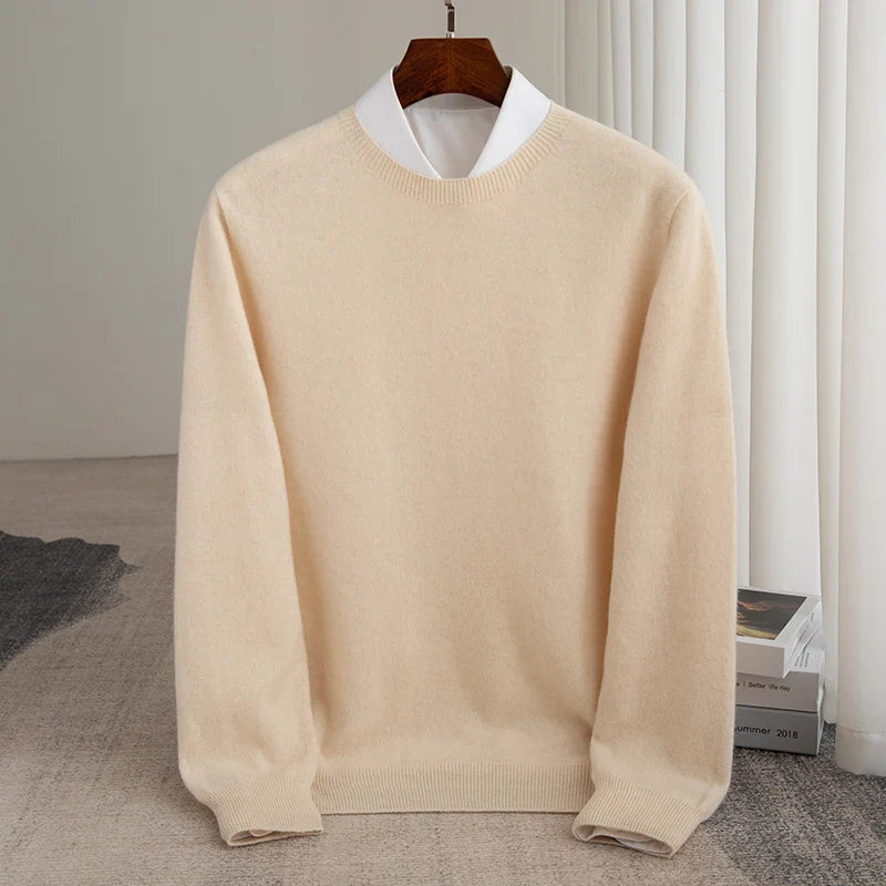 Autumn And Winter 100% Pure Wool Men's Thick Round Neck Slim-Fit  O-neck Pullover Long-Sleeved Knitted Cashmere Sweater