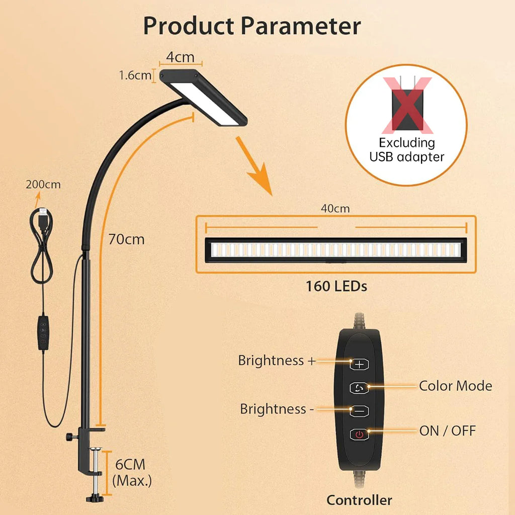 LED Desk Lamp for Office Home, Eye-Caring Desk Light Lamp with Stepless Dimming Adjustable Flexible Gooseneck And Light Color