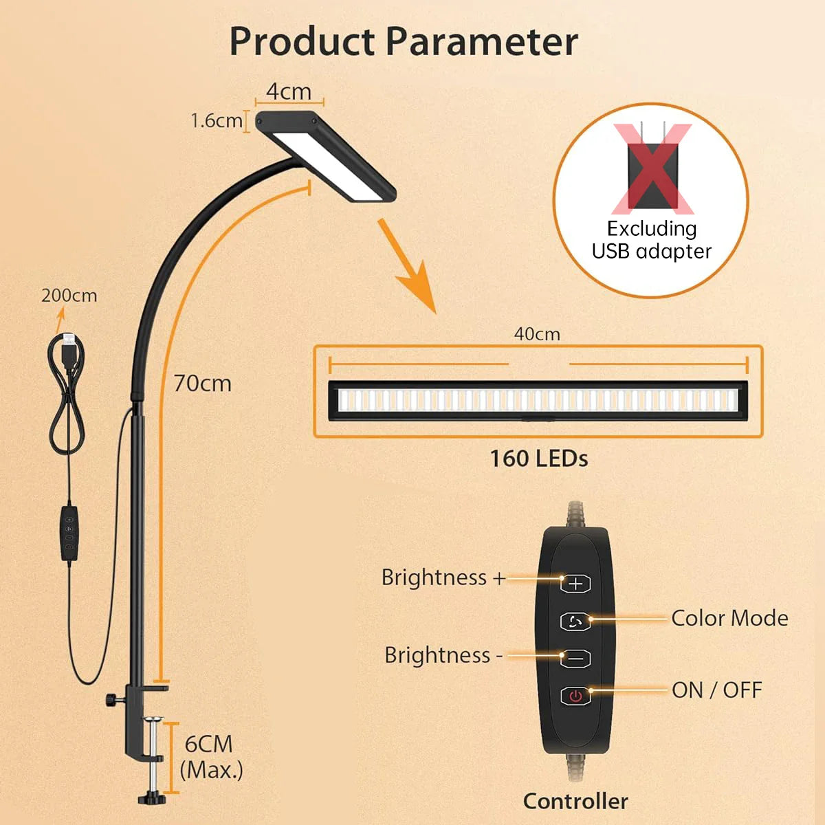 LED Desk Lamp for Office Home, Eye-Caring Desk Light Lamp with Stepless Dimming Adjustable Flexible Gooseneck And Light Color