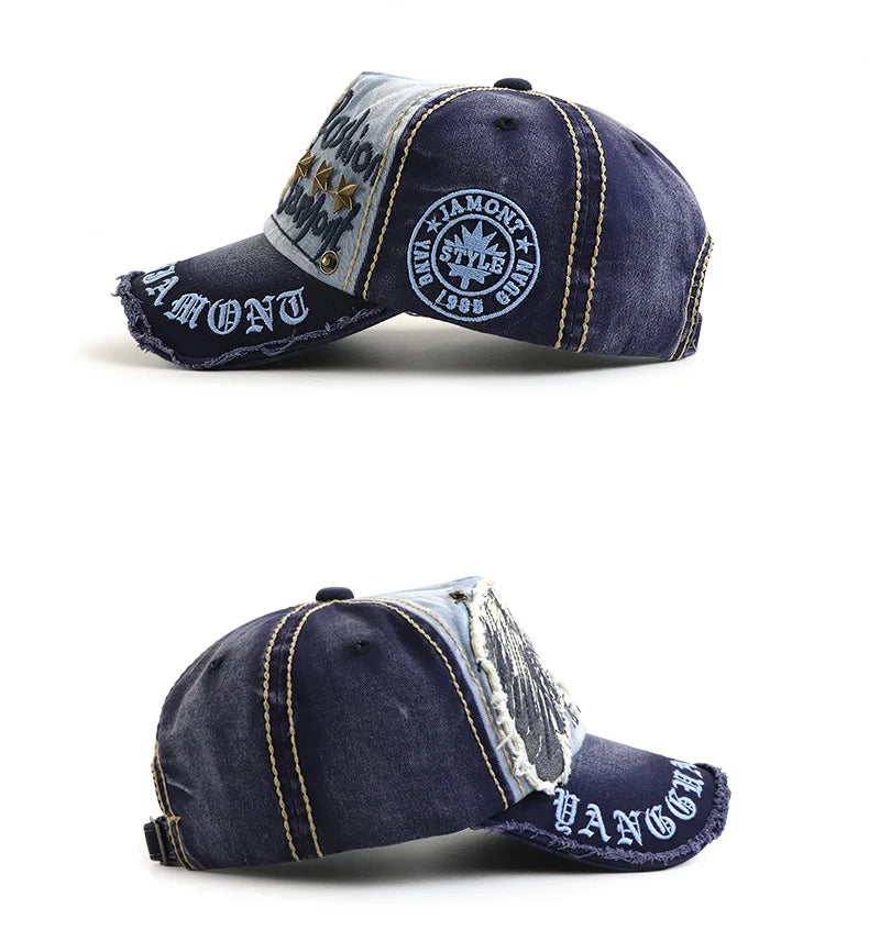 Vintage Washable Cowboy Baseball Cap Embroidery Snapback Hat for Men Women Worn Out Hip Hop Caps Adjustable Solid Cotton Sun Hat