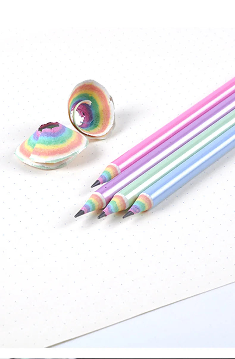12 Rainbow Paper Pencil Set Children's Writing and Painting HB Professional Art Sketch Comic Pen Office School Supplies