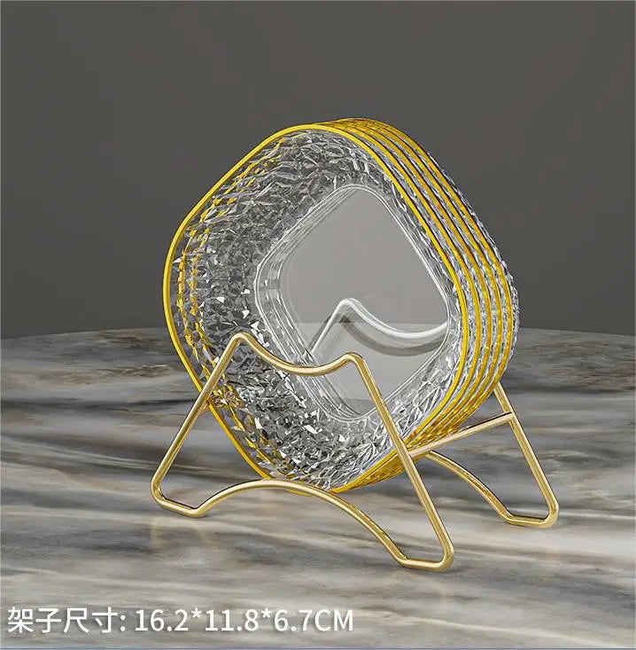 Fashion Fruit Plate Living Room Salad Plate Plastic Tray Home Decoration Golden Edge Stackable Snacks Serving Platter 4pcs/set