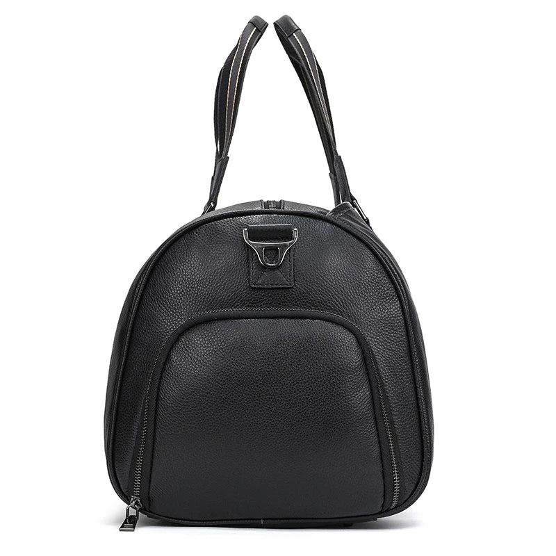 Big Capacity Genuine Leather Travel Bag For Men Women Soft Black Cowhide Casual Travel Duffel Large Luggage Weekend Shoulder Bag