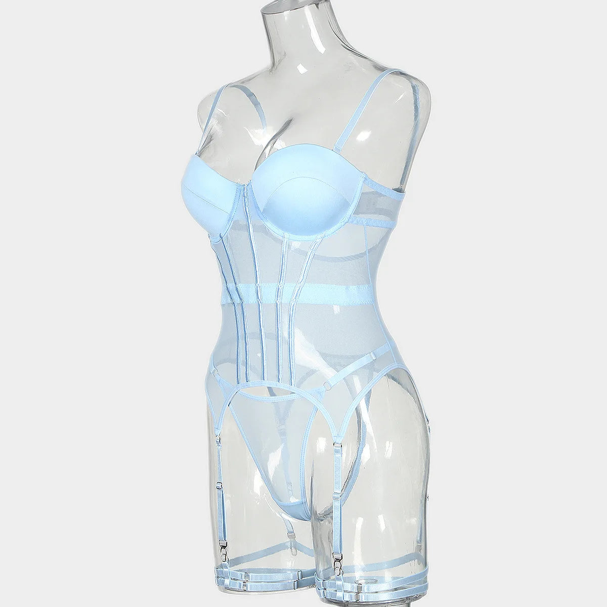 MUZISKAT Mesh  Lingerie Luxury Brand Bodysuit Backless Tops for Women 3 Piece Lingerie Set with Garter Sexydresses for Women