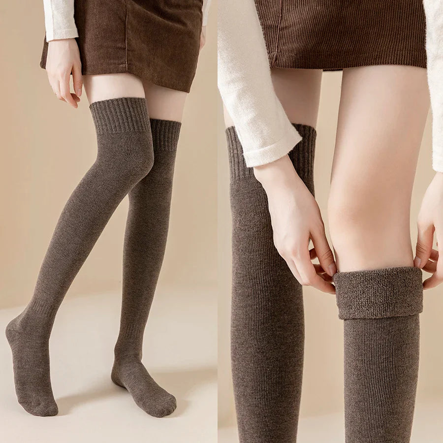 2 Pairs/Lot Winter Warm Thick Stockings Socks Women Over Knee High Hold Up Cotton Sexy Slim Ladies Girls Halloween Gift 6 Colors