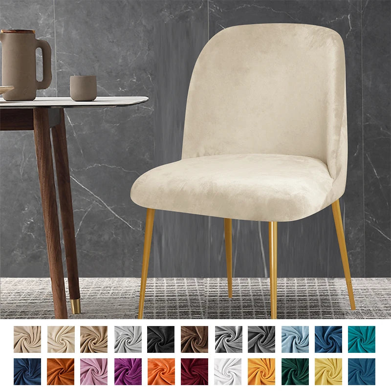 Soft Velvet Chair Cover Duckbill Curved Dining Chair Slipcover Low Back Thick Stretch Seat Covers for Living Room Kitchen Hotel