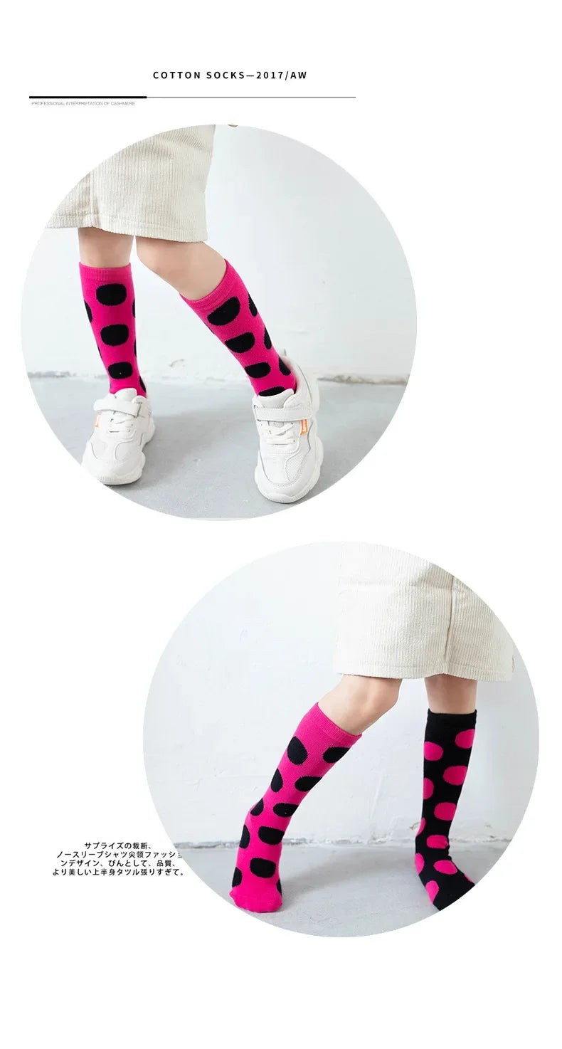 Girl Long Knee Socks New 1-12 Y Child Socks Autumn Winter Color Matching Dot Children's Pile Student Kids Boys Girls Tube Sock