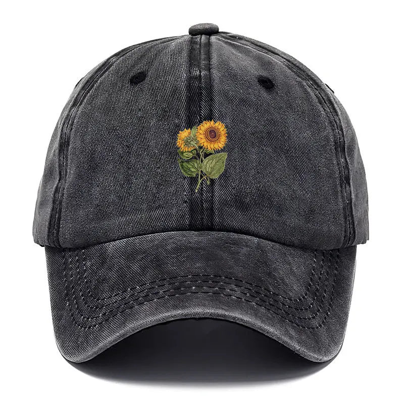 Trendy Sunflower Embroidery Snapback Cap Vintage Washed Cotton Adjustable Unisex Hip Hop Streetwear Hat Outdoor Cap Gift