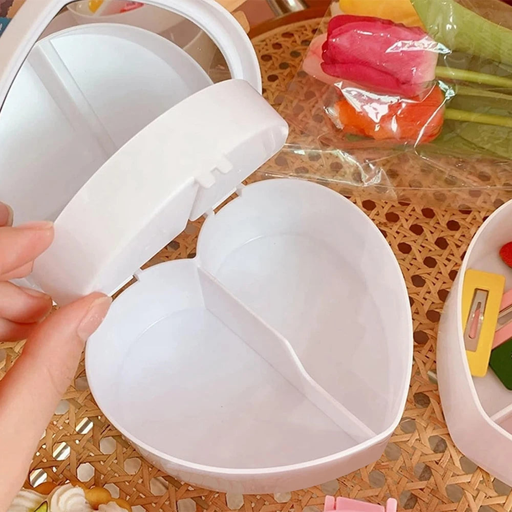 Hair Accessories Box Jewelry Storage With Mirror Pink Hair Clips Rubber Band Organiser For Girls Children Portable Travel Case