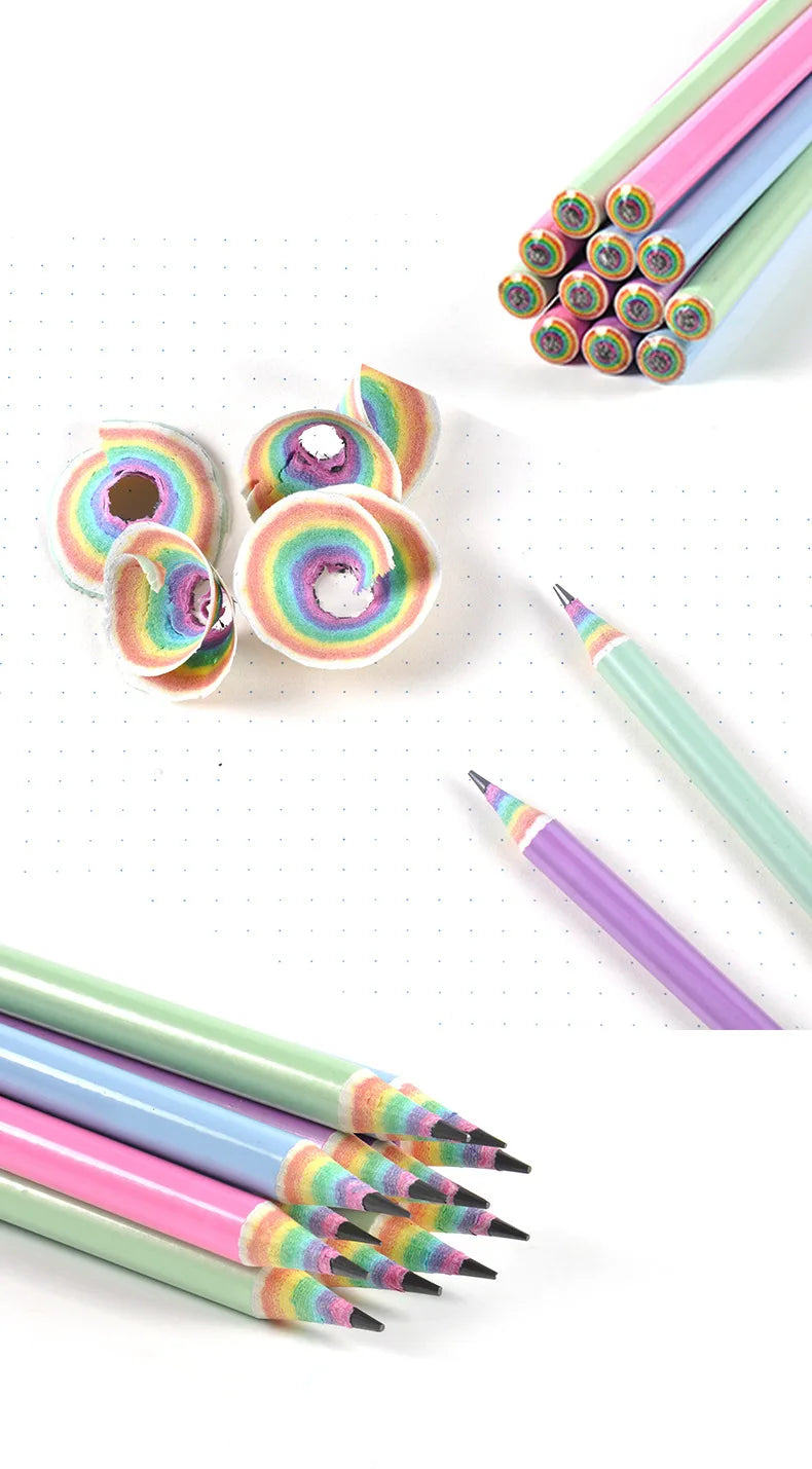 12 Rainbow Paper Pencil Set Children's Writing and Painting HB Professional Art Sketch Comic Pen Office School Supplies