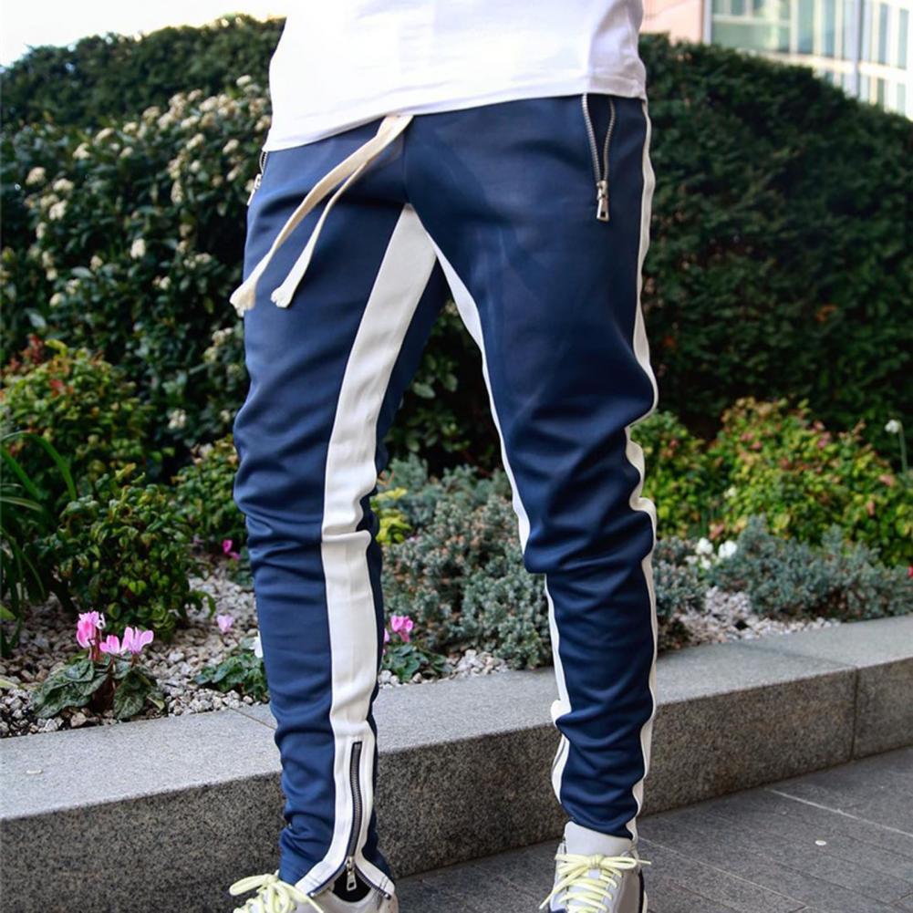 Men Sweatpants Drawstring Side Zipper Joggers Pants Skinny Male Trousers Gyms Tracksuits Hip Hop Sportswear Jogging Sport Pants