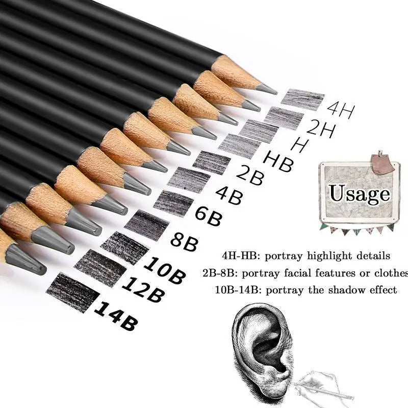 12 pcs/set Professional Sketch Drawing Pencil Set 4H 2H H HB 2B 4B 6B 8B 10B 12B 14B Painting Pencils Stationery Art Supplies