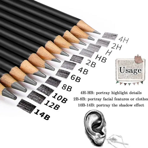 12 pcs/set Professional Sketch Drawing Pencil Set 4H 2H H HB 2B 4B 6B 8B 10B 12B 14B Painting Pencils Stationery Art Supplies