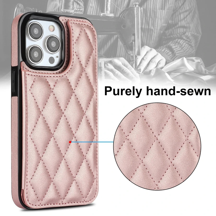 Card Slot Flip Leather Case For iPhone 16e 15 Pro Max 14 13 12 11 SE 3 2 XS XR 8 7 Plus Wallet Double Button Small Fragrant Wind