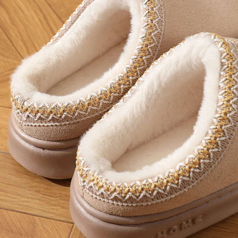winter 2024 warm fluffy Woman slippers soft bottom non slip thick plush clogs women Casual Platform House inddor Shoes slides 45
