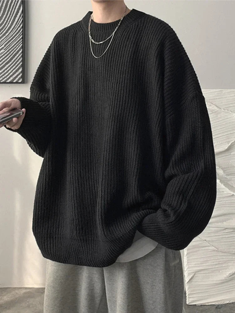 2025 Autumn Crew Neck Solid Color Pullover Sweaters For Men Casual Y2K Knitted Sweater High Street Fashion Jumpers Hombre