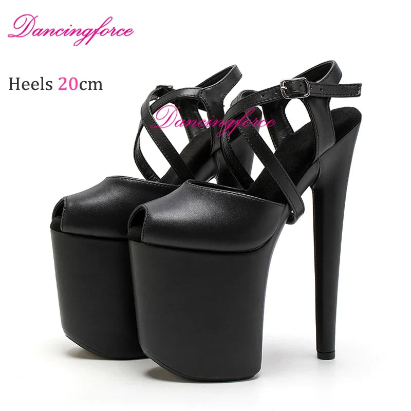 Black Matt 8Inches 20cm Popular Stripper Pole Dance Shoes Sexy Platform High Heels Women Summer Cross Strips Sandals Female