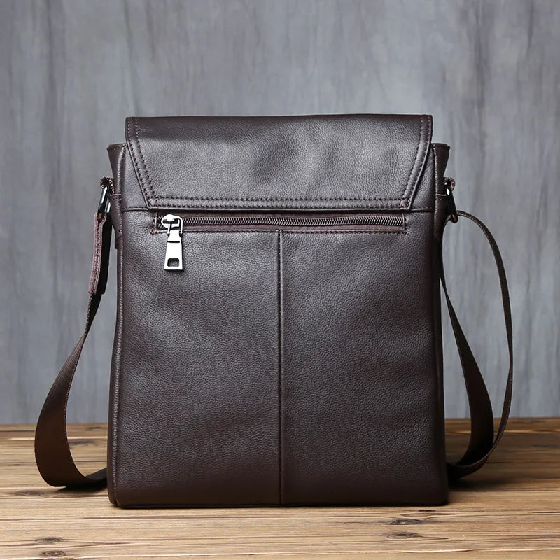 New NZPJ-Leather Shoulder Bag for Men, Natural Cowhide, Vertical Crossbody Bag, Casual, Large Capacity, Flip, Zipper, 10 ", iPad