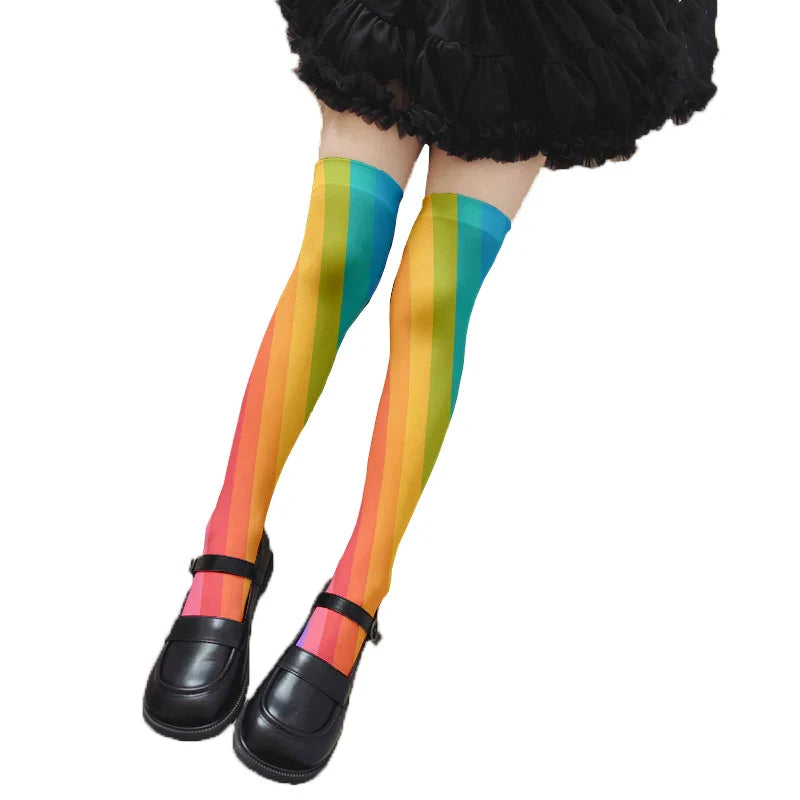 Fun rainbow striped stockings women's sexy fashion multicolor thigh high stockings Harajuku Kawaii girl romantic socks gift