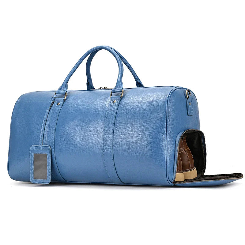 Big Capacity Genuine Leather Travel Bag For Men Women Soft Black Cowhide Casual Travel Duffel Large Luggage Weekend Shoulder Bag