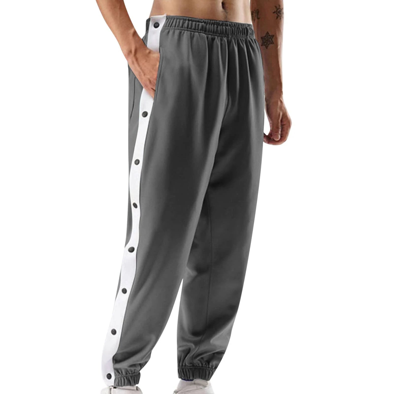 Men's Sweatpants Basketball Pants High Split Snap Button Loose Pants Jogger Workout Trousers with Pockets Men Casual Pants