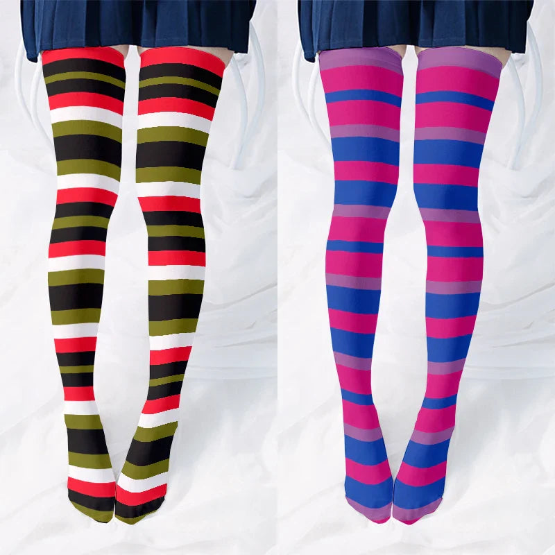 Fun rainbow striped stockings women's sexy fashion multicolor thigh high stockings Harajuku Kawaii girl romantic socks gift