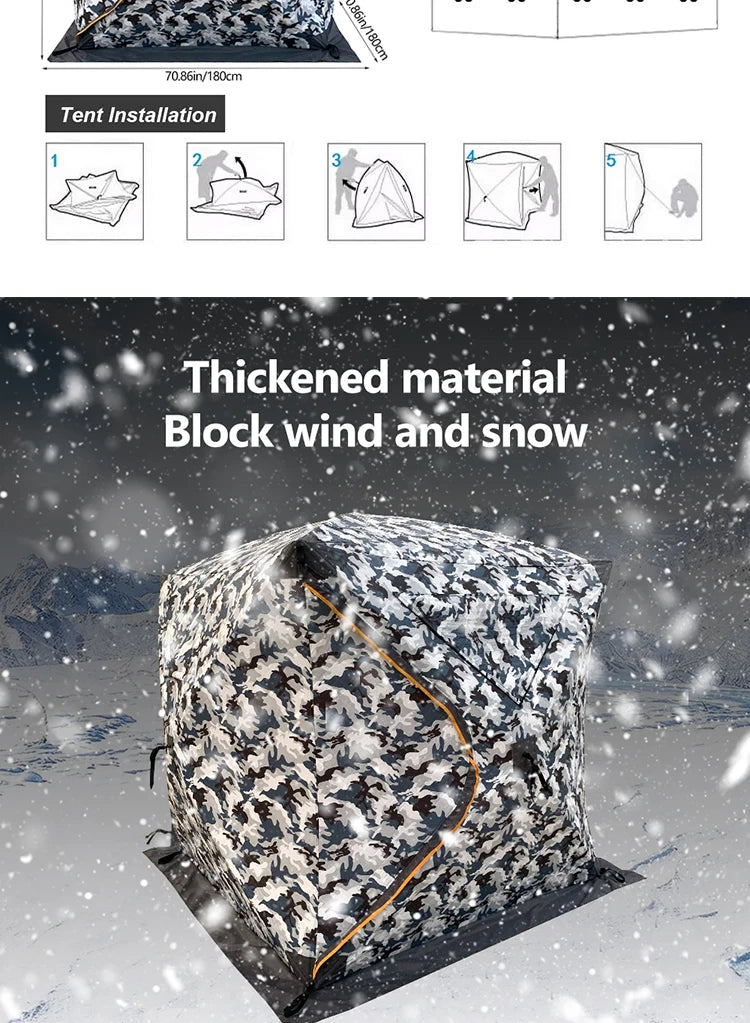 4 Person Ice Fishing Tent, Windproof Insulated Cotton Shelter with Quick Setup, Portable Thickened Warm Winter Tent for Outdoor