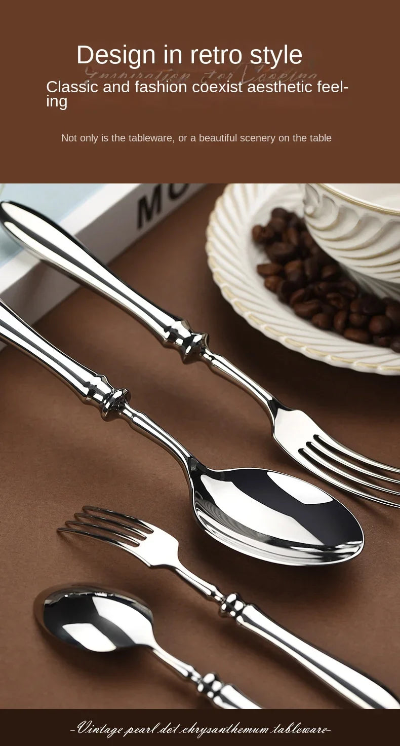 Luxury Gourd Shape Handle Stainless Steel Tableware 5 Pieces Spoons Forks Knives Elegant Cutlery Set