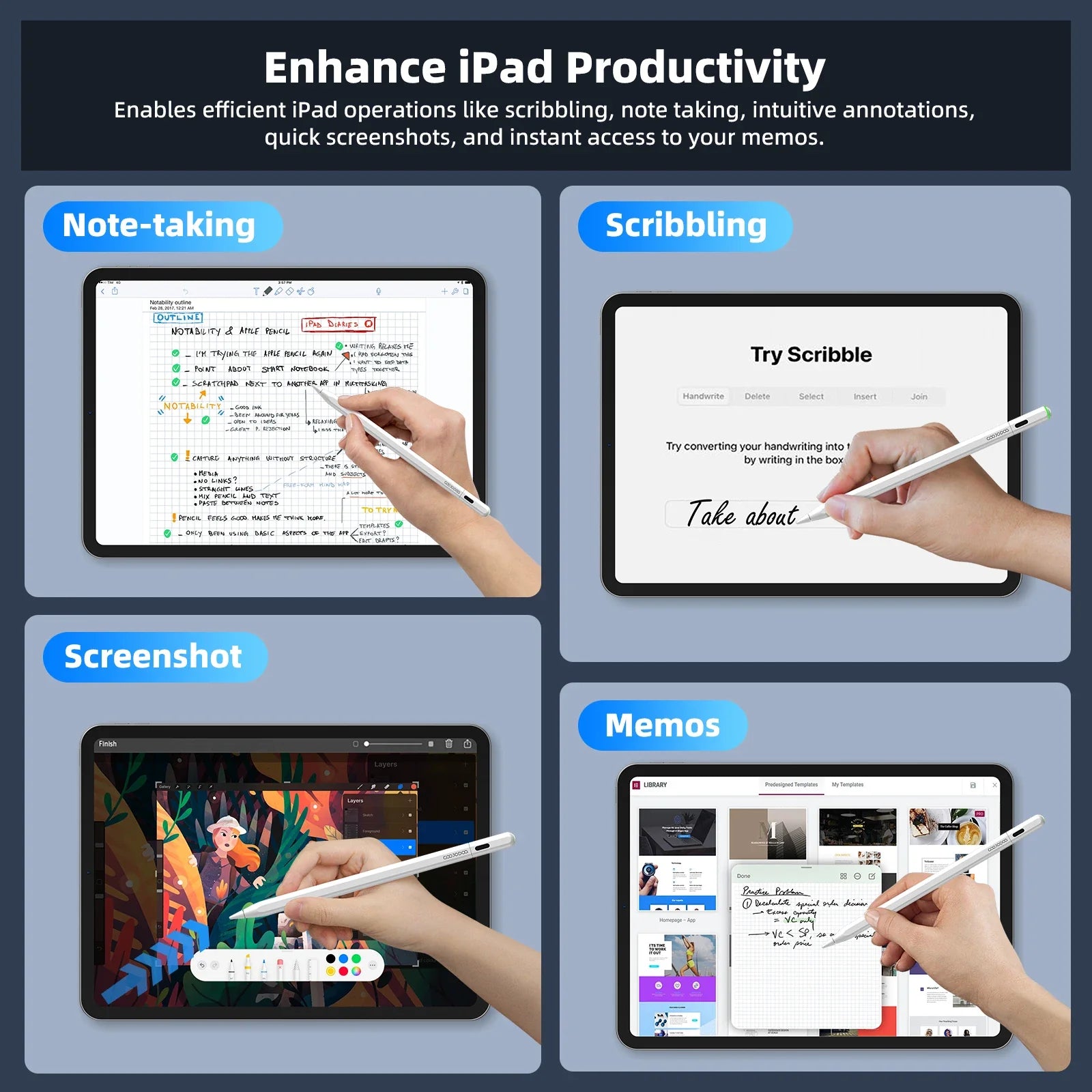 For Apple Pencil 2 with Apple Find My in App iPad Pencil for iPad Air 6 Pro 13' 2024 Air5 4 iPad Pro 11 12.9 with Palm Rejection