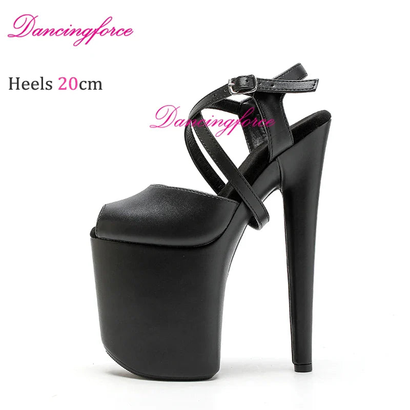 Black Matt 8Inches 20cm Popular Stripper Pole Dance Shoes Sexy Platform High Heels Women Summer Cross Strips Sandals Female