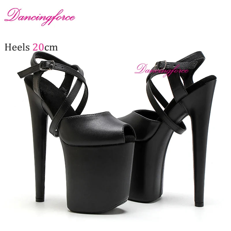 8Inches 20cm Shiny Stripper Pole Dance Shoes Sexy Thick Insole Platform High Heels Women Summer Cross Strips Sandals Female