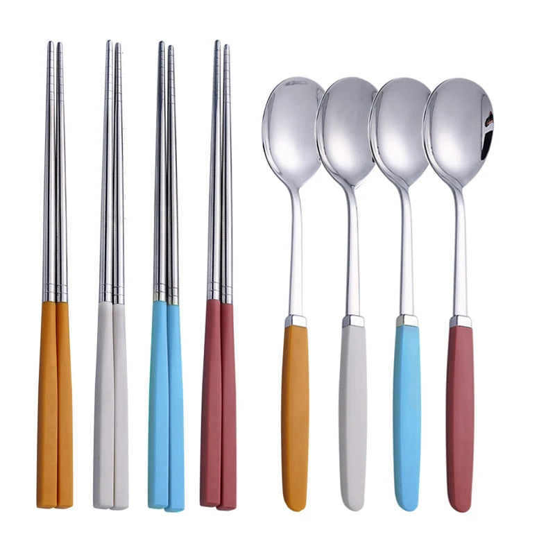 Korean Tableware Set 304 Stainless Steel Cutlery Set High Quality Dinner Set Spoon Chopsticks Set Dinnerware 8Pcs Cutlery Sets