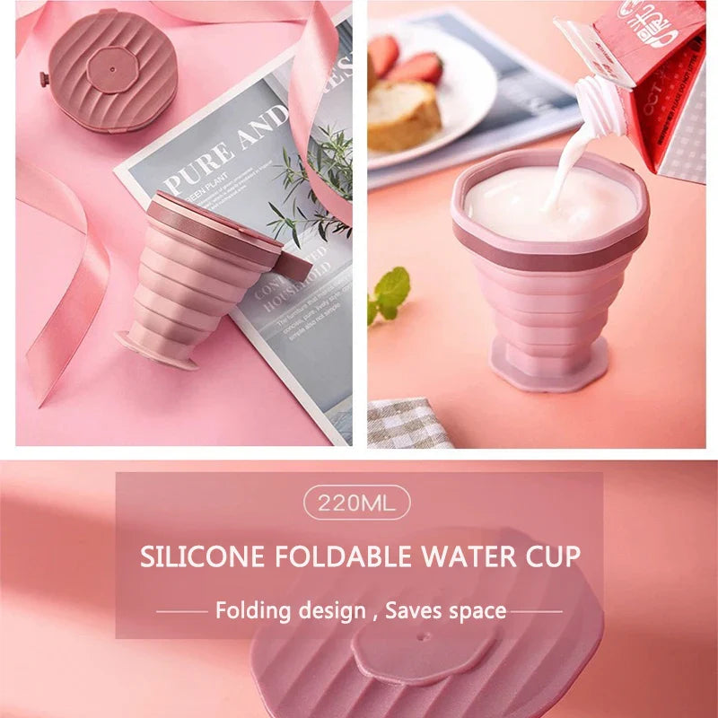 NEW 1/2Pc Foldable Coffee Cup With Handle And Lid,Creative Portable Water Cup,Travel Camping Hiking Cycling Kitchen Accessories