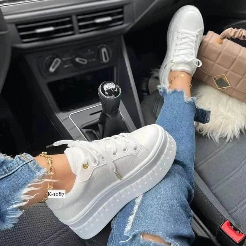 White Shoes Casual Shoes for Women 2024 New Platform Sneakers Solid Color Ladies Footwear Trend Lightweight PU Vulcanized Shoes