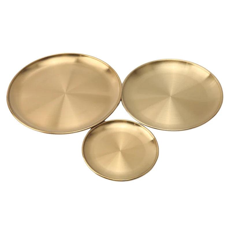 Dinner Plates European Style Gold Dessert Plate Kitchen Serving Dishes Salad Round Plate Cake Tray Western Steak Round Tray