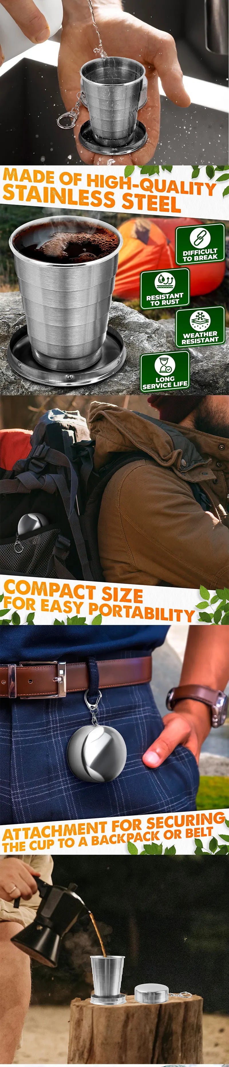 NEW 250ml Stainless Steel Retractable Cup Outdoor Travel Toiletry Cup Portable Creative Compression Cup Mini Handy Cup Folding Cup