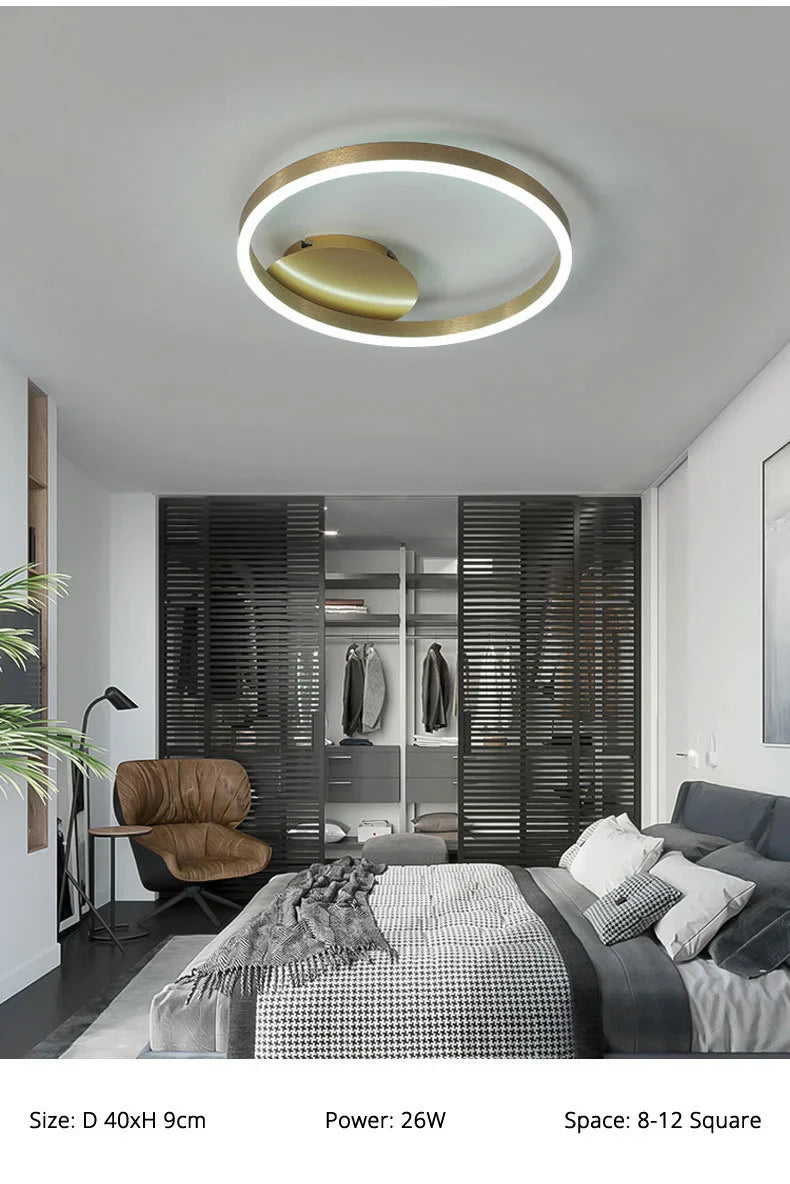 Household Gold Led Chandeliers 3 Circle Bedroom Metal Living Dining Room Lighting Chandelier Brown Glossy Lamp Home Indoor Lamps