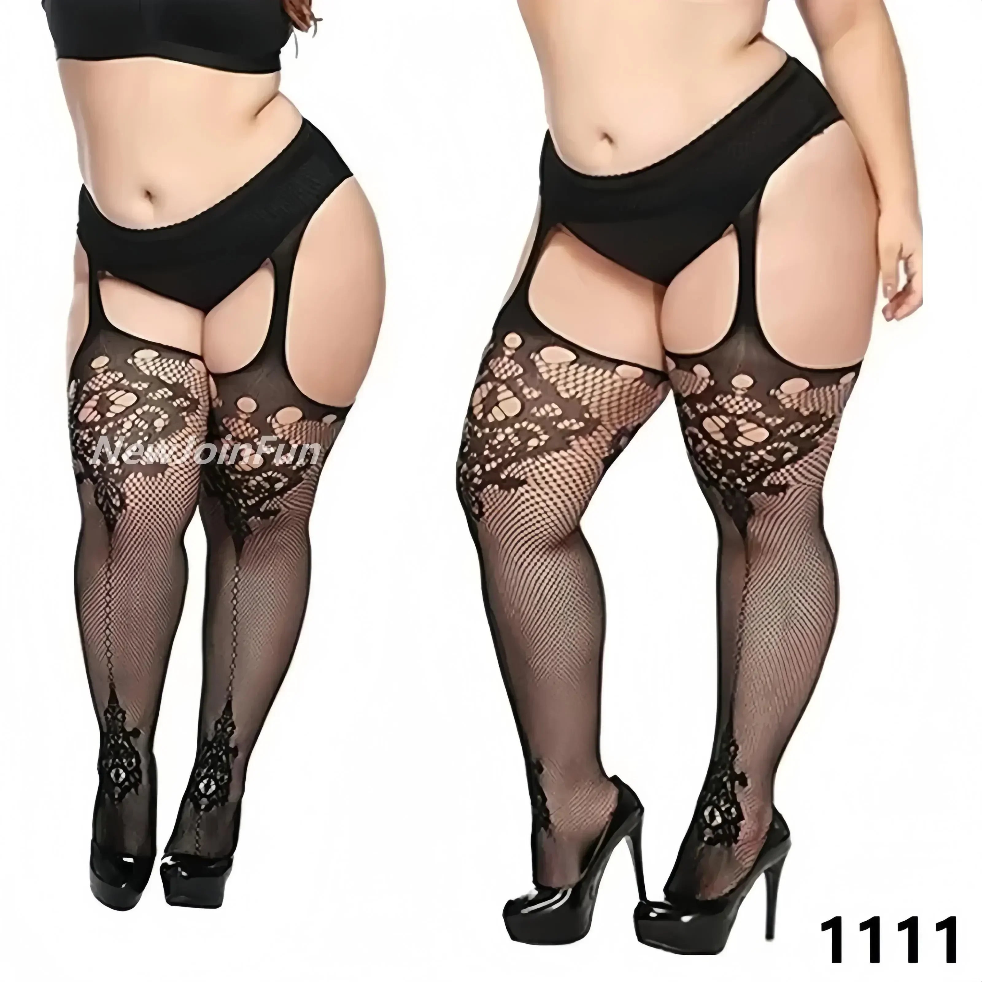 FREEAUCE Women Large Plus Size Stockings with Anti-slip Oversized Lace XXXL Thigh High Sheer Fishnet Black Long Knee Socks