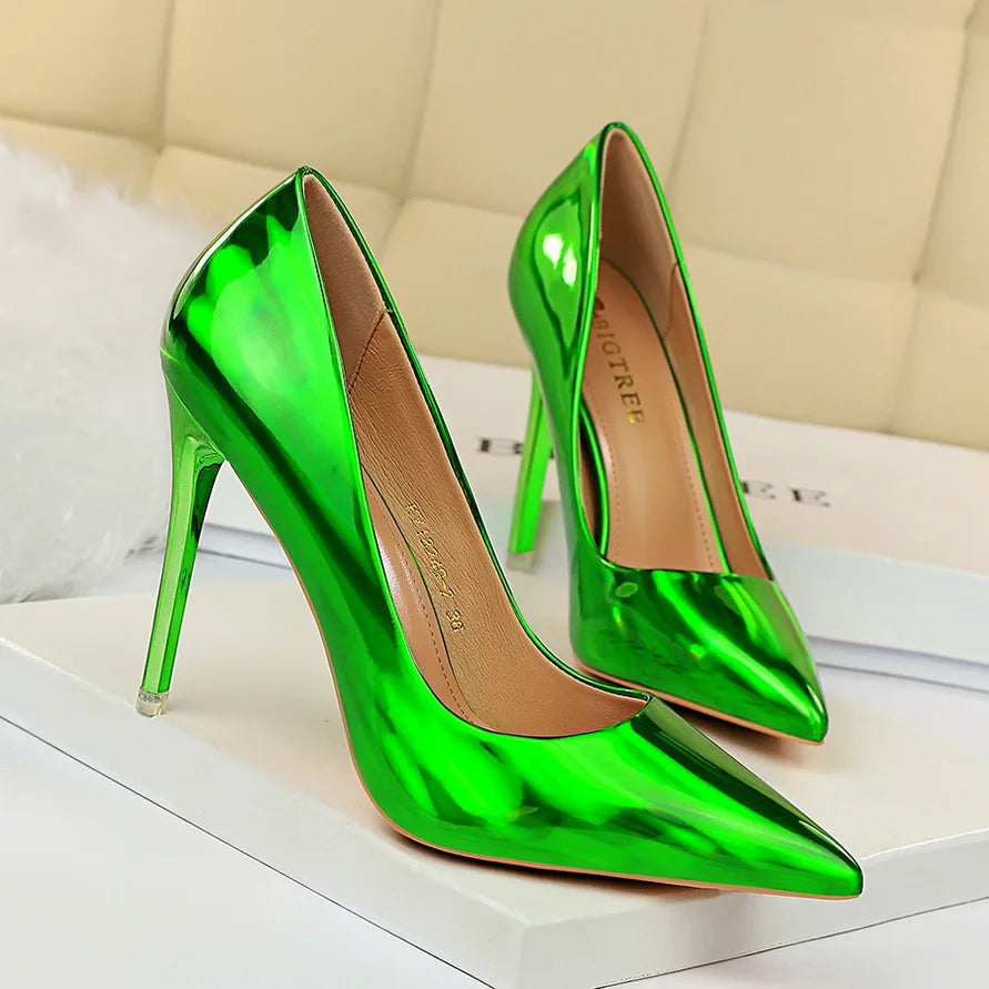 Women Fetish 10.5cm High Heels Pumps Wedding Bridal Stiletto Wedding Bridal Heels Lady Scarpins Office Party Green Blue Shoes