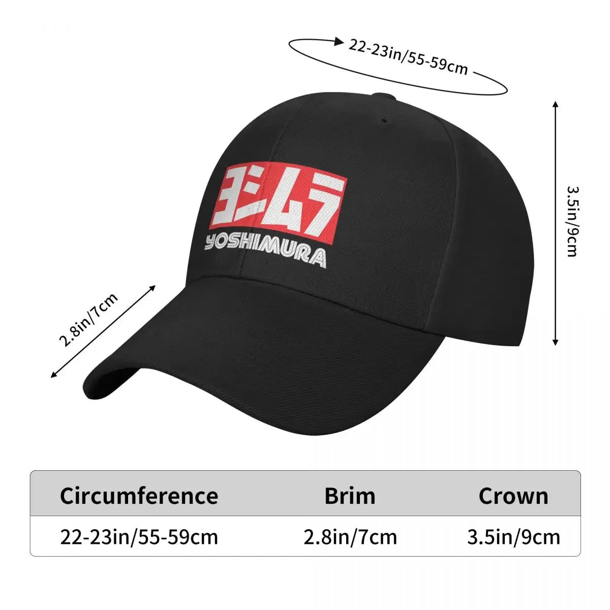 Yoshimura Motorcycle Racing Snapback Cap - Adjustable Black Baseball Hat with Bold Red & White Logo, Perfect for Sports Fans