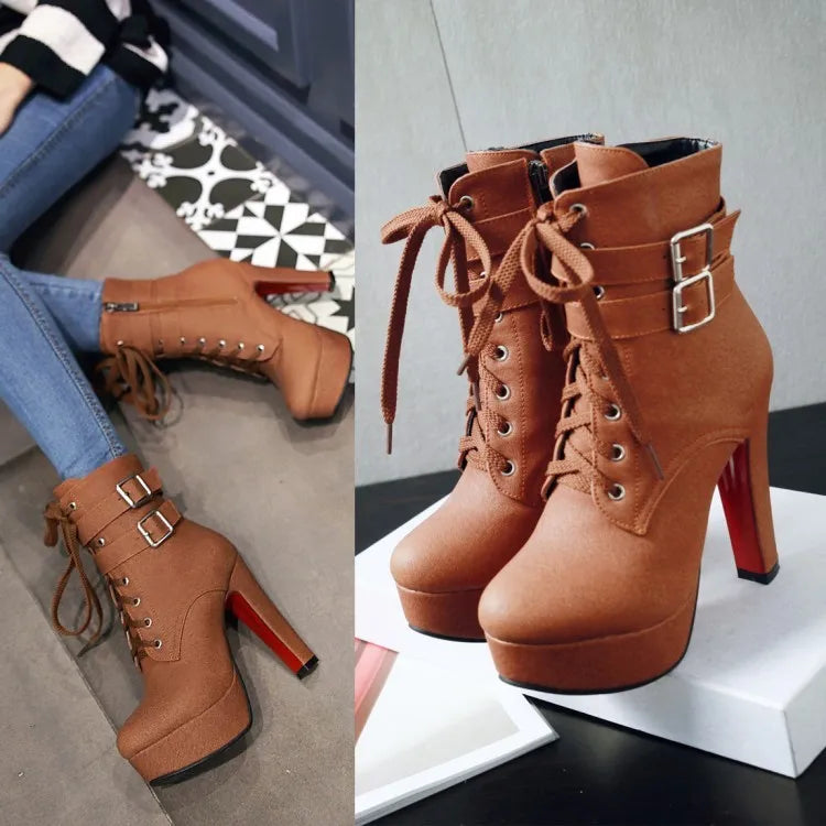 BLXQPYT Big size 33-47 short Boots shoes woman Mujer Fashion Ankle Boots Sexy high Heels Spring Autumn Winter Women Shoes  X-2